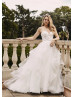 Beaded Spaghetti Straps Ivory Lace Tulle Ruffled Wedding Dress